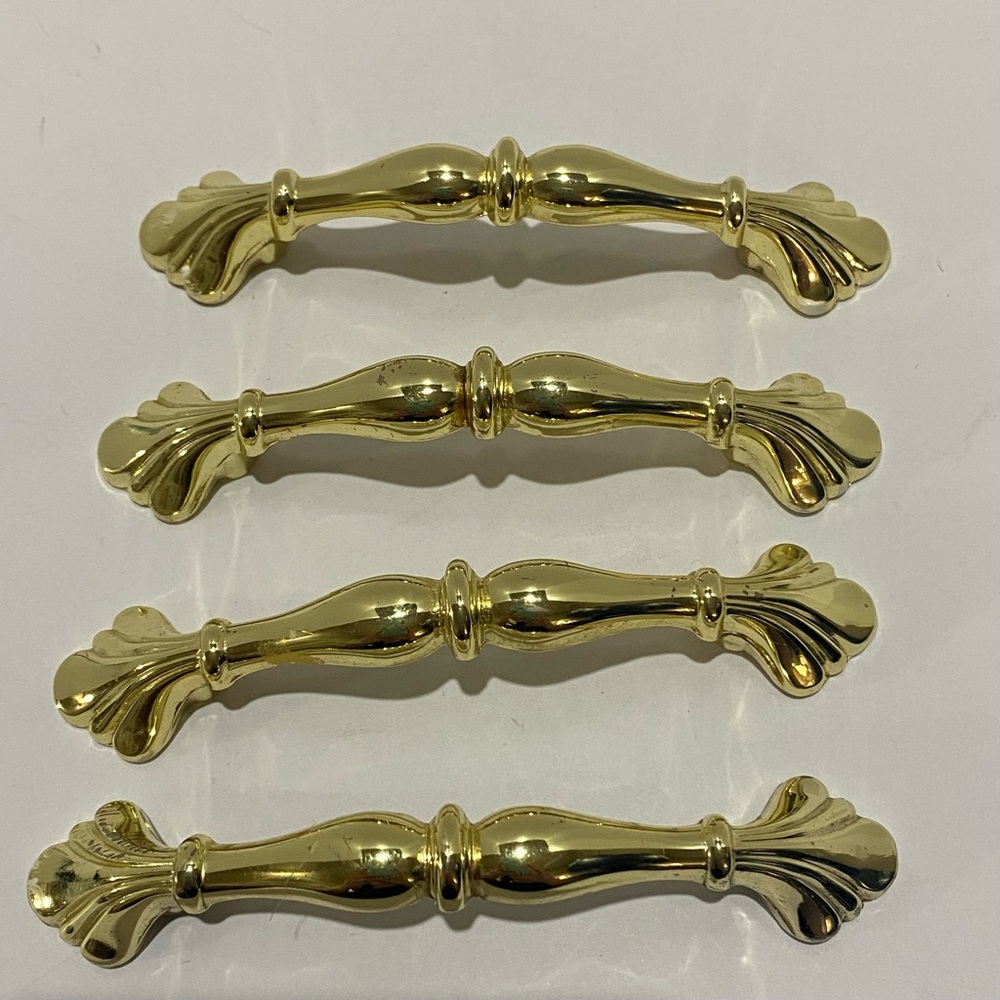 Set of 4 Khtumeware Brass Cabinet Drawer Pulls 4.5" Length 3" Center